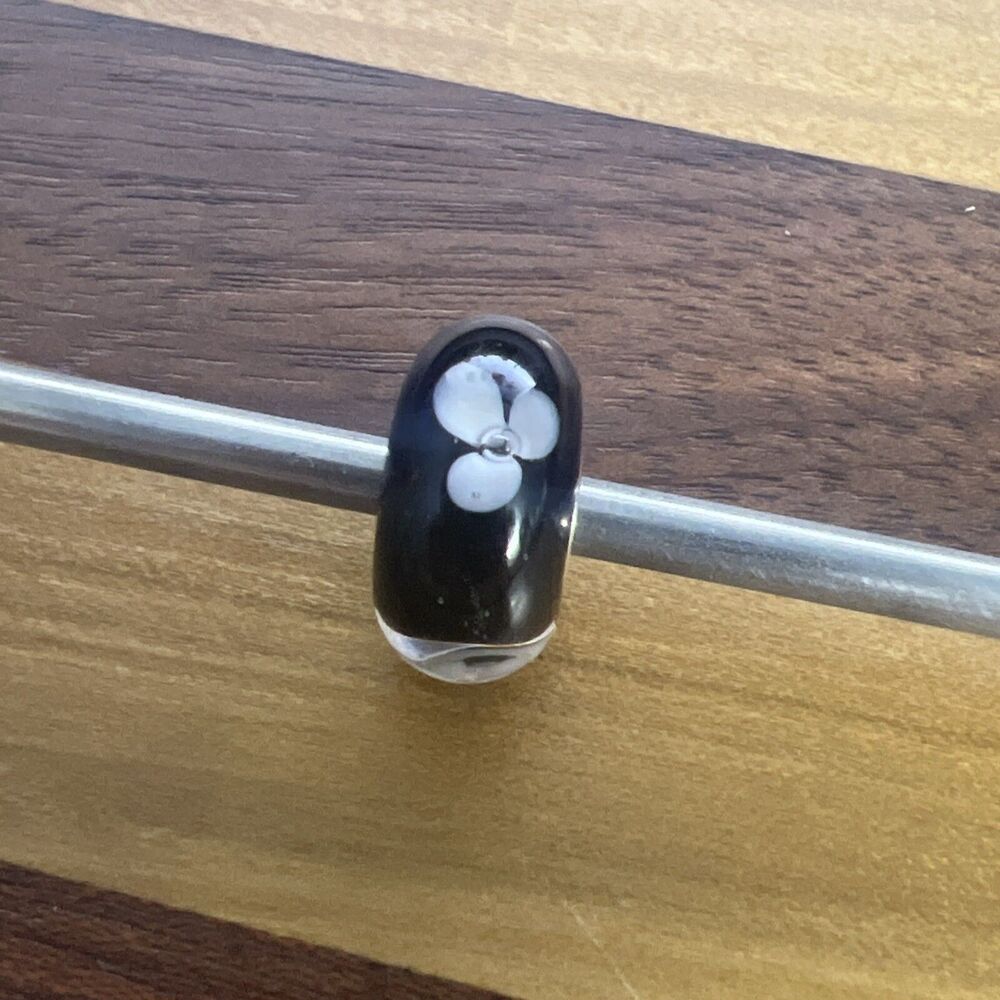 Black Glass Flower Bead Charm - Trollbeads